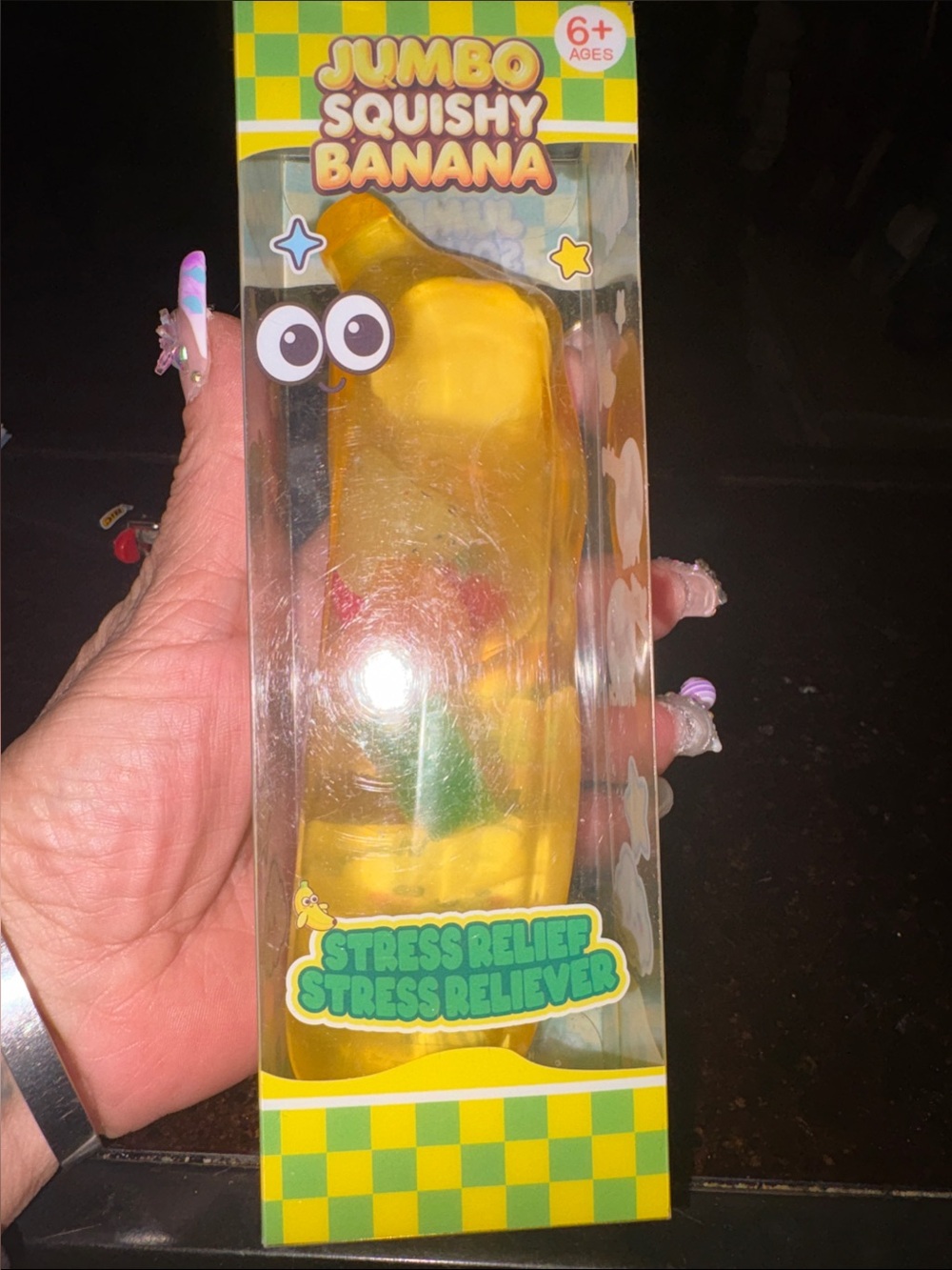 NIB: JUMBO SQUISHY BANANA W/ Fruit pieces inside.Stress reliever, super soft $12
